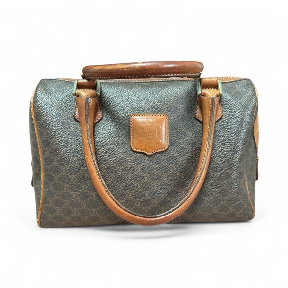 Vintage Céline Macadam Boston Bag Brown Monogram Canvas/Leather Trim Top-Handles - Picture 1 of 11